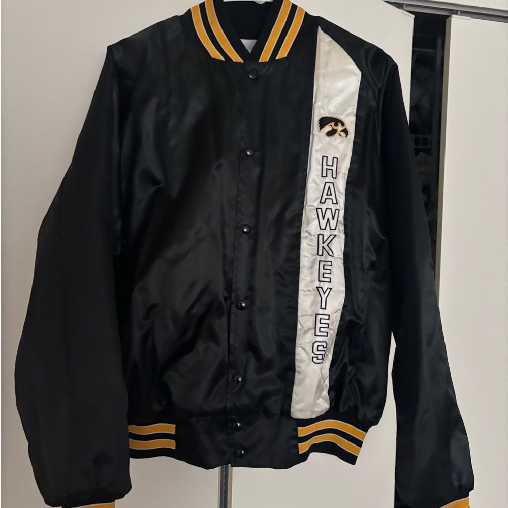 VINTAGE Iowa Hawkeyes Black and Gold Varsity Bomber Jacket